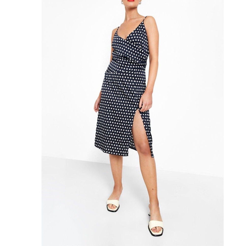 NWT BOOHOO Boutique Fran Satin Polka Dot Wrap Slip Dress SZ 8
